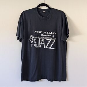 Vintage New Orleans Birthplace of Jazz Black Single Stitch T-shirt Adult XL